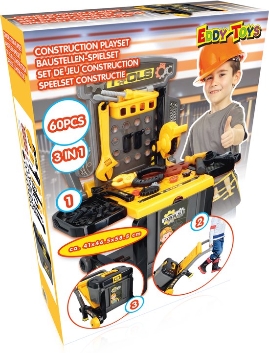 Set de construcción de juegos - 3 en 1: carro, carrito y banco de trabajo - muchos accesorios