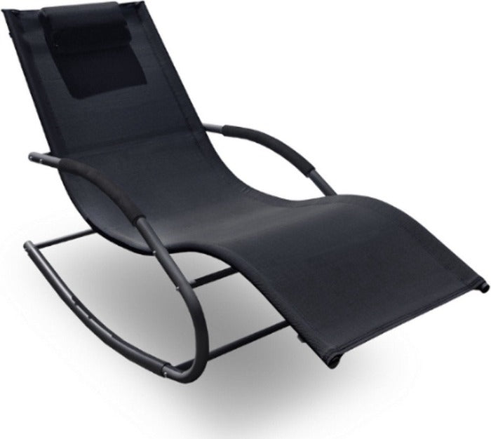 Tumbona mecedora al aire libre con almohada - Negro