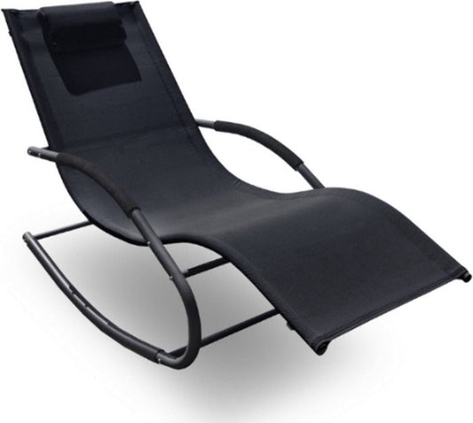 Tumbona mecedora al aire libre con almohada - Negro