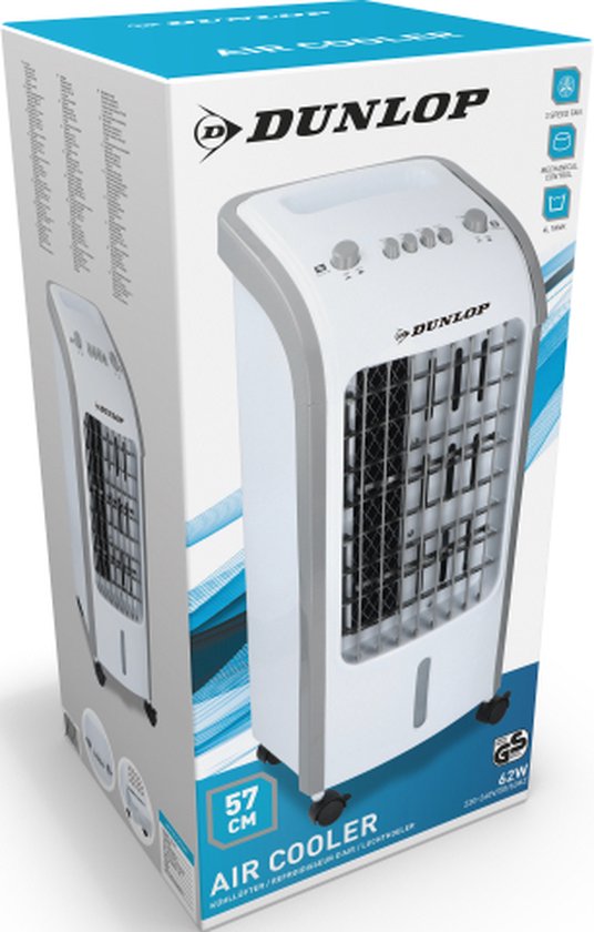 Aircooler Dunlop - 3 Posiciones - Función oscilante - 4 Litros - Ruedas - Blanco
